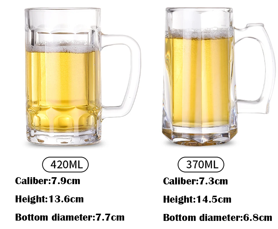 CAKEHOUD Household Glass Beer Mug With Handle Thickened Transparent Crystal Tea Cup Drink Cup Bar Party Supplies Cocktail Glass