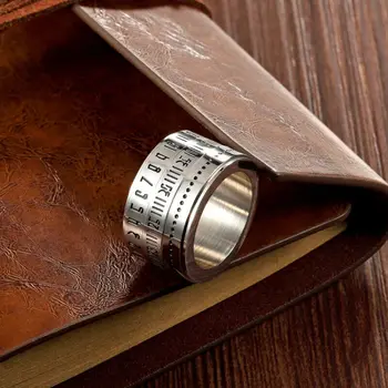 

Unique Design Clock Time Shape Men Rings Silver Color Titanium Steel Rotating Ring Arabic Numerals for Men Jewelry