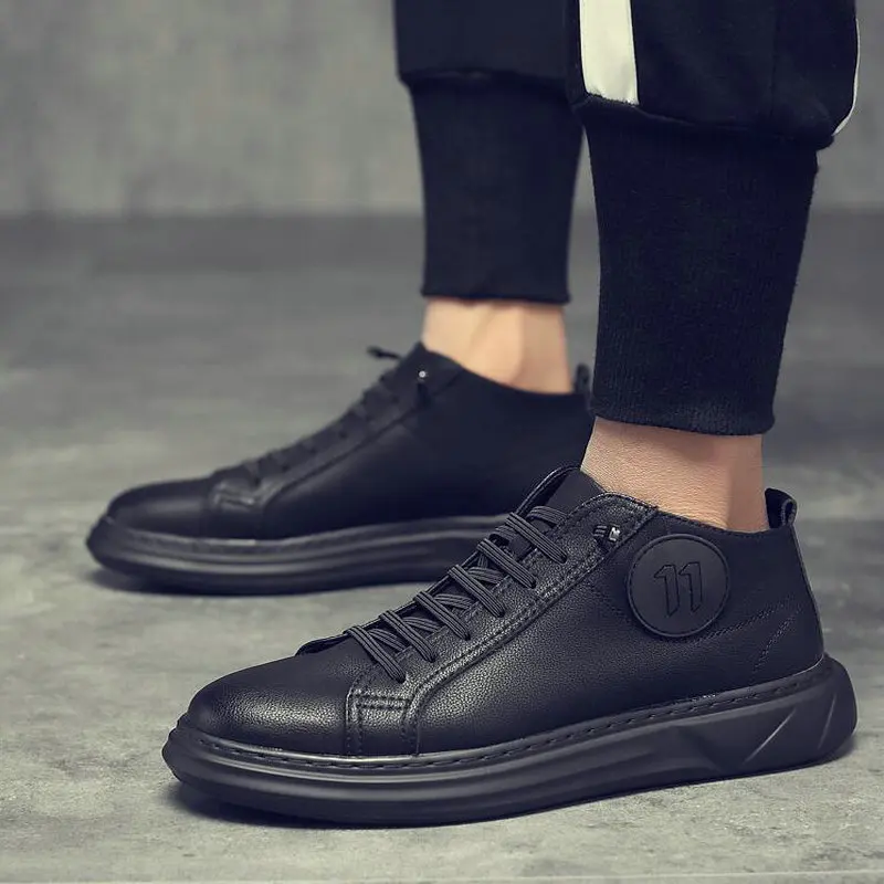 Donau arbejde gyldige Men Zapatos Hombre Casual flats Shoes Spring New Men Fashion all black  Sneakers Men Leather Flats Shoes A55 46| | - AliExpress