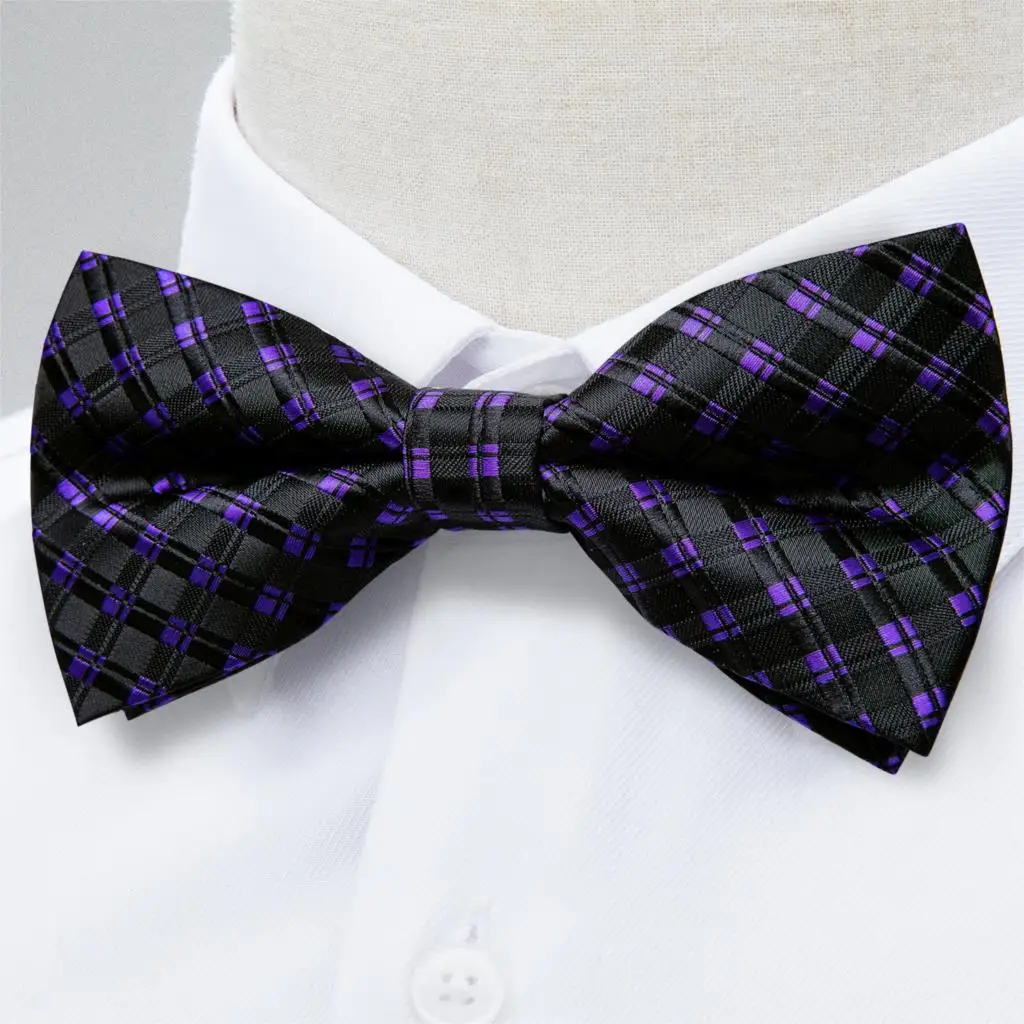 Модные мужские галстуки-бабочки фиолетового и черного цвета в горошек, высококачественный шёлковый жаккардовый тканый галстук-бабочка