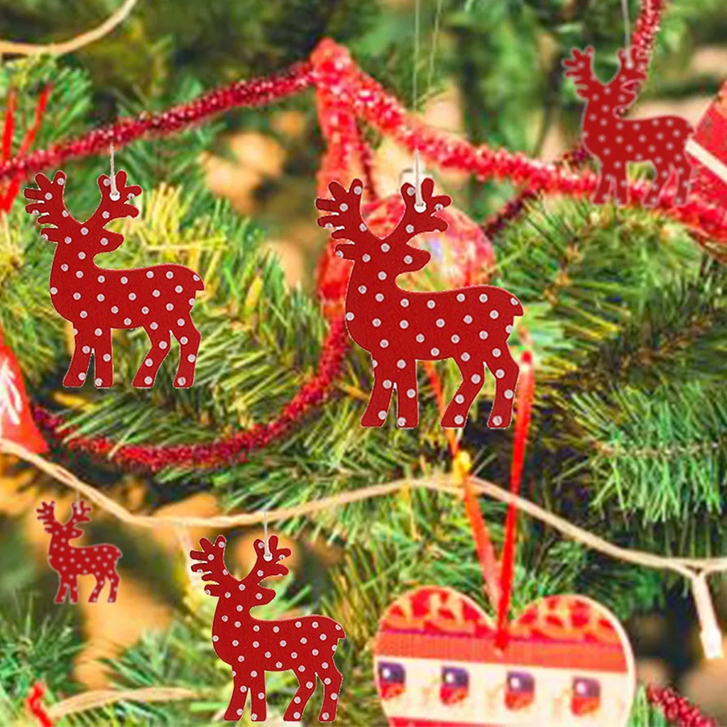 24 PCS Christmas Wooden Pendants Bell Elk Snowflake Shaped Xmas Tree Ornaments Ozdoby Swiateczne Christmas Wood Hanging Ornament