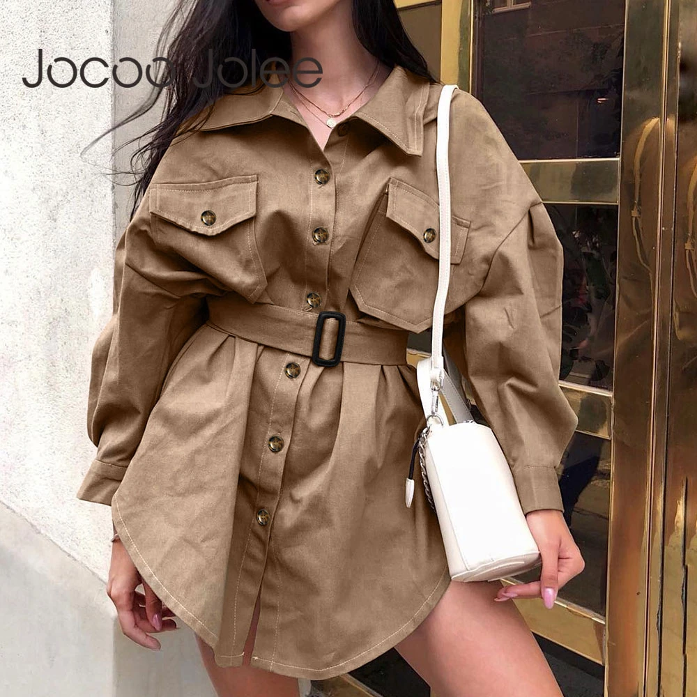 

Jocoo Jolee Women Fashion Korean Windbreaker 2019 Female Solid Color Single Breasted Trench Long Jackets Casual Streetwear Coats