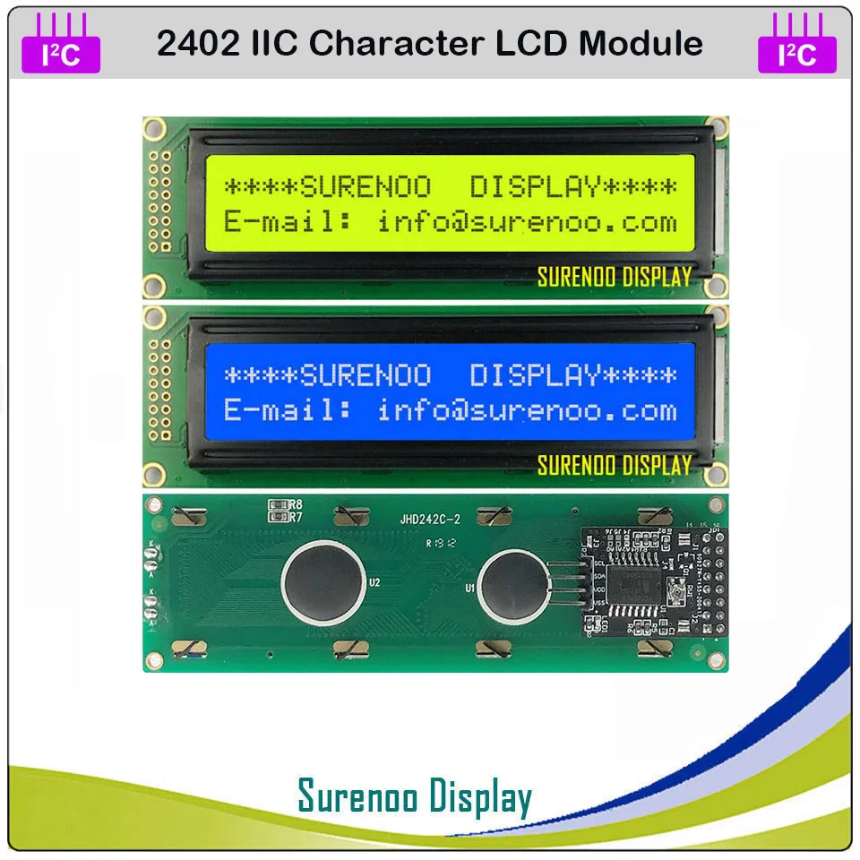 Последовательный ЖК модуль IIC / I2C TWI 2402 242 24*2 символа панель дисплея желтый зеленый