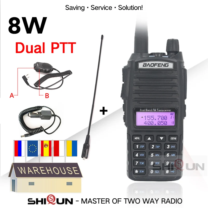 Baofeng 8W Walkie Talkie 10KM UV-82 Tri Power Band UV 82 Dual PTT Ham Radio 10 KM Two Way Radios for Hunting UV-5R | Мобильные