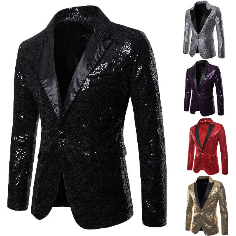 Goocheer мужской смокинг костюм Bling Sequin джентльмен одна кнопка танец пальто Блейзер Куртка