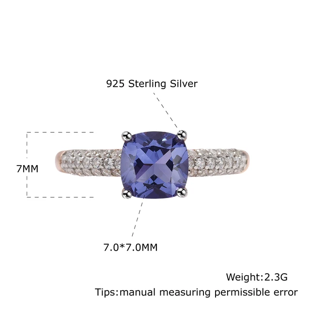 925 Sterling Silver Gemstone Ring For Women Tanzanite Rose Gold Plated Elegant Anniversary Pormise Love Gift