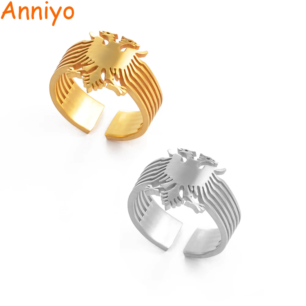 Кольцо Anniyo с Албанией орлом для женщин и девушек серебряного/золотого цвета