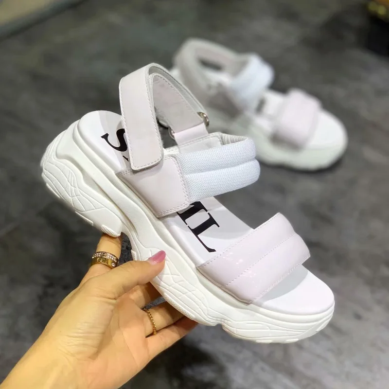 

Sports Sandals Women's Thick Bottomed 2019 New Style A- line with Velcro Lightweight Platform Patent Leather Casual Sandals Summ