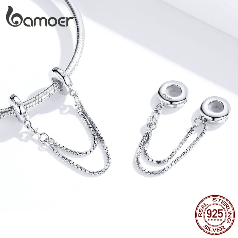 Günstig Bamoer Echtem 925 Sterling Silber Sicherheit Box Kette Charme für Original Silber Armband Stopper Charms mit Silikon SCC1419