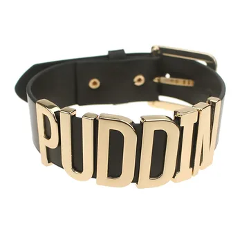 

Adjustable Belt Letter Silver Puddin Choker Necklace Collar for Harley Quinn Women Girls Adult Kids Prime