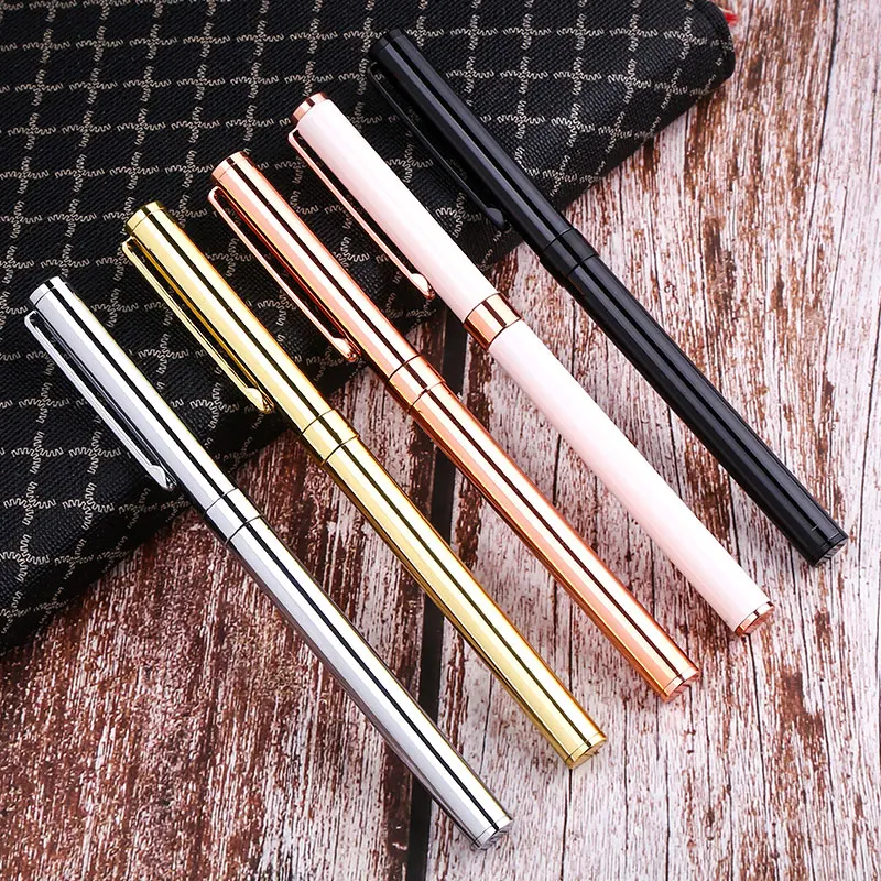 Plated Luxury Personalized Logo Metal Gel Pen Korean Fun Roller Cute Funny Ballpen Signature Stationery School Office Pink Thing