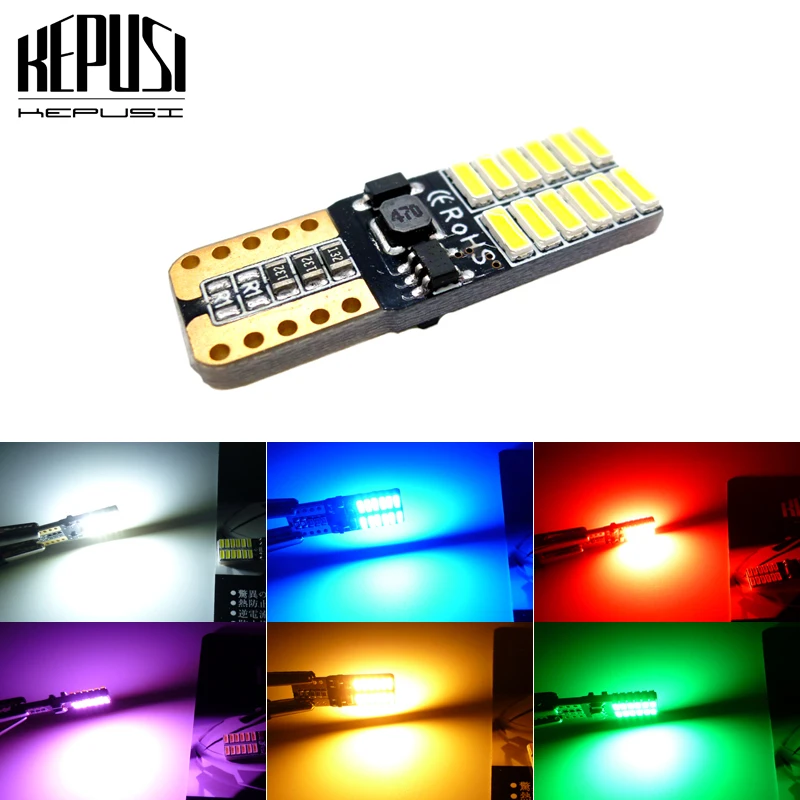 Автомобильный светодиодный T10 194 W5W Canbus 24 SMD 4014 без ошибок T10 светодиодный лампочка для парковки авто лампы для чтения 12 В белый желтый синий