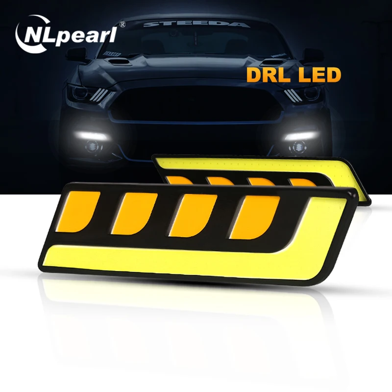 Nlpearl 2x автомобиль светильник сборки Led DRL Led COB Габаритные огни двойной Цвет белого и желтого цвета Авто дневные ходовые огни, внешний автоматический дневной свет 12V