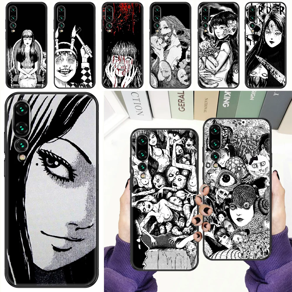 Junji Ito Horror Anime Telefoon Case Voor Huawei P Mate P10 P20 P30 P40 10 20 Smart Z Pro Lite 2019 Zwart Tpu Mobiele Cover Mode