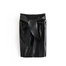 QZ139 женская Европейская дизайнерская Новая юбка-карандаш из искусственной кожи с бантом спереди Saias