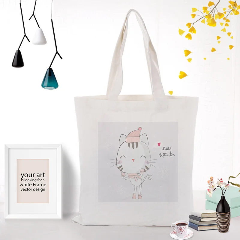 Сумка для кошек, парусиновая вместительная сумка для покупок, сумка с индивидуальным принтом, текстовый логотип, сделай сам, ежедневное использование, экологическая многоразовая утилизация
