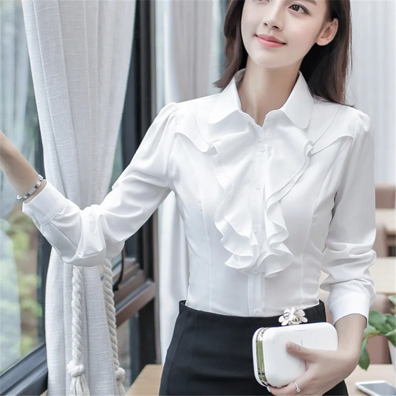 Korean Fashion Women Blouses Shirts Elegant Women Ruffle Chiffon OL Shirt Plus Size Womens Tops and Blouses Blusas Mujer De Moda - 4.00008E+12