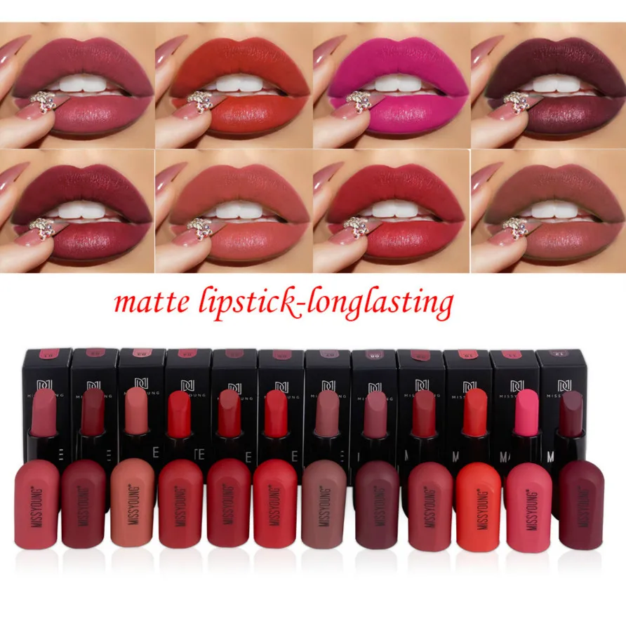 New Fashion Sexy Charming Red Lipstick Matte Waterproof Velvet Lip Stick 12 Colors Pigments Makeup Matte Lipsticks Beauty Lips