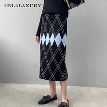 Осенне-зимняя плотная Женская трикотажная юбка с геометрическим узором, Женская посылка, свитер, юбки, элегантная женская юбка Saia faldas