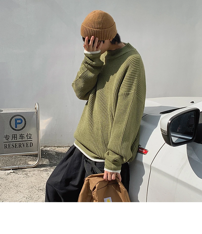 Winter New Sweater Men Warm Fashion Solid Color Casual O-neck Sweater Pullover Man Streetwear Wild Loose Long-sleeved Sweater
