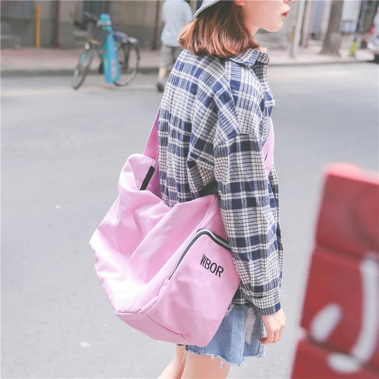 Women Canvas Solid Color Backpack Embroidery Fashion Shoulder Bag Japanese Style Large Capacity Letter Luggage Travel Bag
