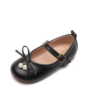 

Child Bow Bead Shoes For Black School Shoes For Little Girls Leather Shoes Kids Party Princess Dress Flat Shoe 2 9 To 10 11 Year