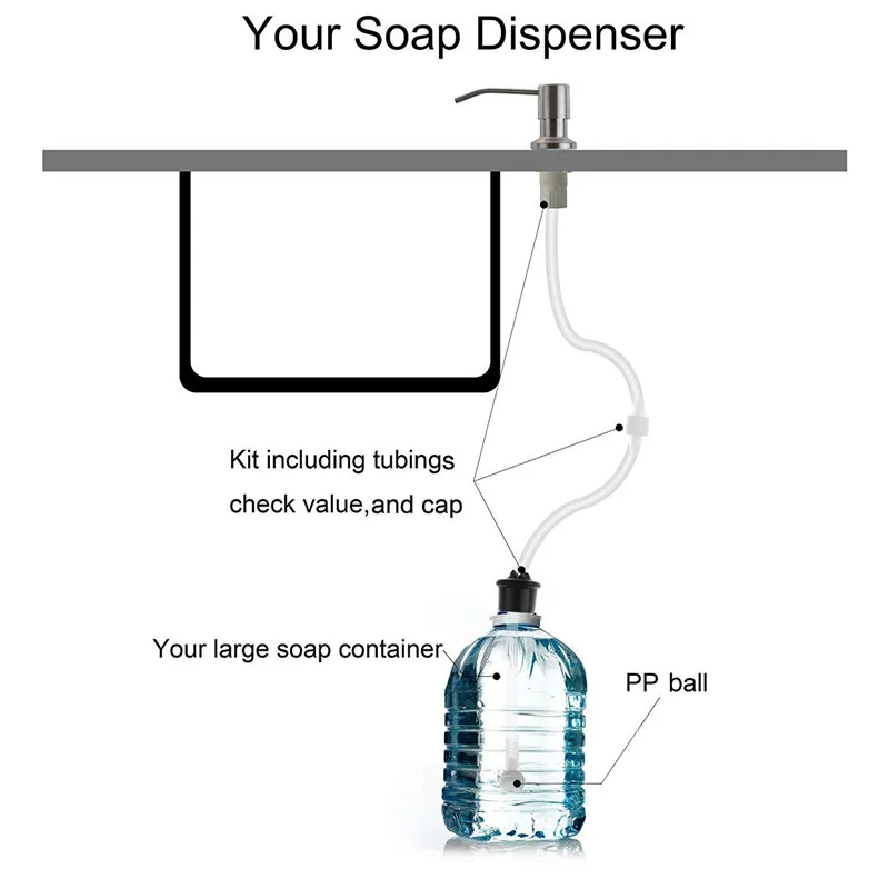 Kitchen Sink Soap Dispenser Black/Silver Brass Nozzle Liquid Dispenser Extension Tube Kit Detergent Bathroom Sink Pump Press
