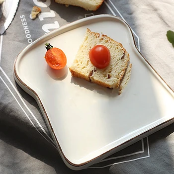 

Creative Ceramic Plate Multifunctional Breakfast Plate Toast Shaped Bread Plate Salad Plate Fruit Snack Tray Household Tableware