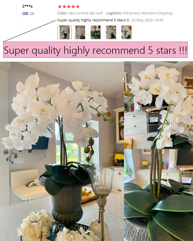 Arranjo de flores de orquídea artificial, grande toque real, sensação de  mão, decoração de mesa para casa, buquê de alta qualidade, sem vaso -  AliExpress Casa e Jardim