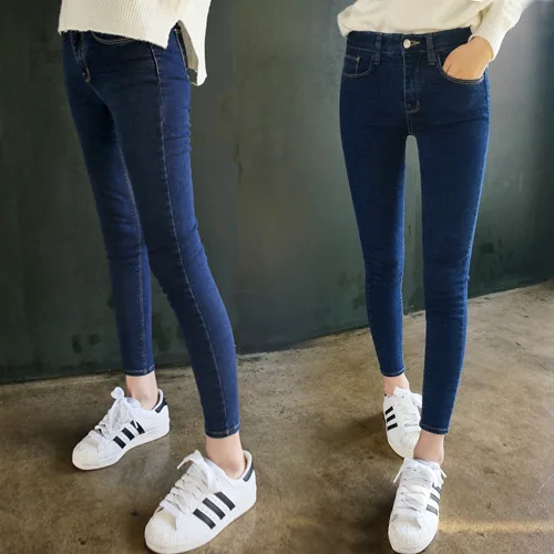 Осень тонкие девять женские штаны, прямые джинсы женские ноги брюки показать тонкие узкие брюки - Цвет: Dark Blue
