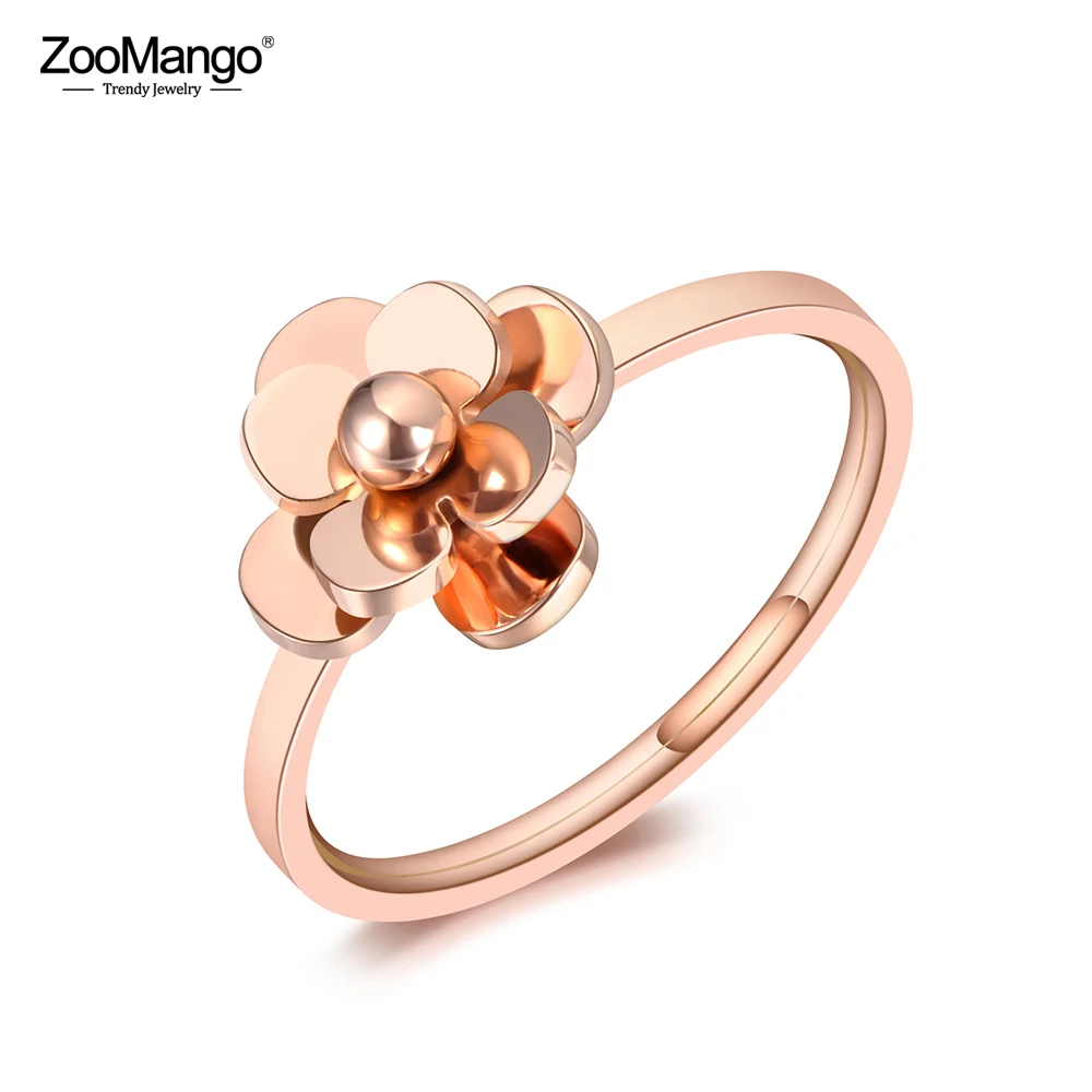 ZooMango Original Design Love Roses Engagement Rings Jewelry For Women Rose Gold Titanium Stainless Steel Bridal Ring ZR19097 | Украшения и