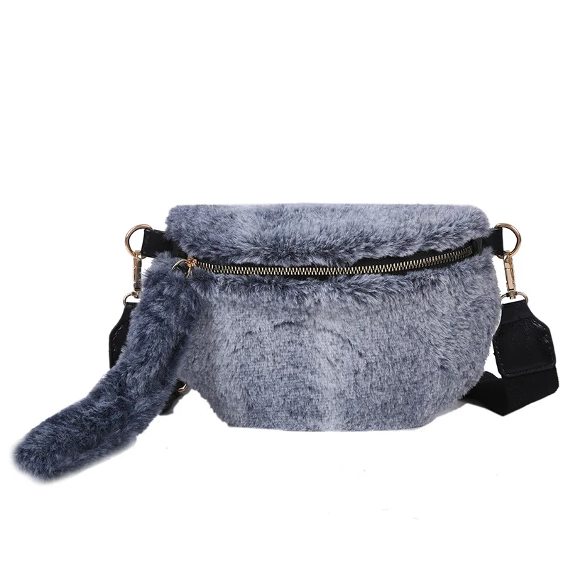Высокая имитация меха кроличья Шерсть поясная сумка Bananka зимняя дорожная поясная сумка на ремне Женская подиумная поясная сумка