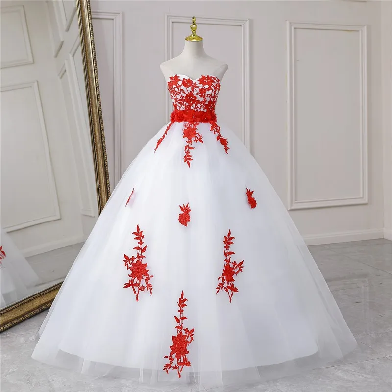 wedding dress for women 2021 New 5 Colors Fashion Classic Sweet Strapless Quinceanera Dresses Party Prom Dress Lace Embroidery Ball Gown Plus Size red wedding dresses