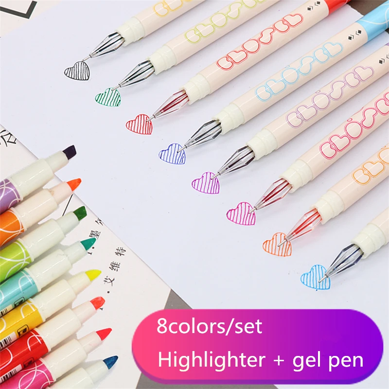 8 color Gel Pen Set marke and Gel pen 2 in 1 Dual use with one pen Drawable and paintable|Banner Pens| - AliExpress