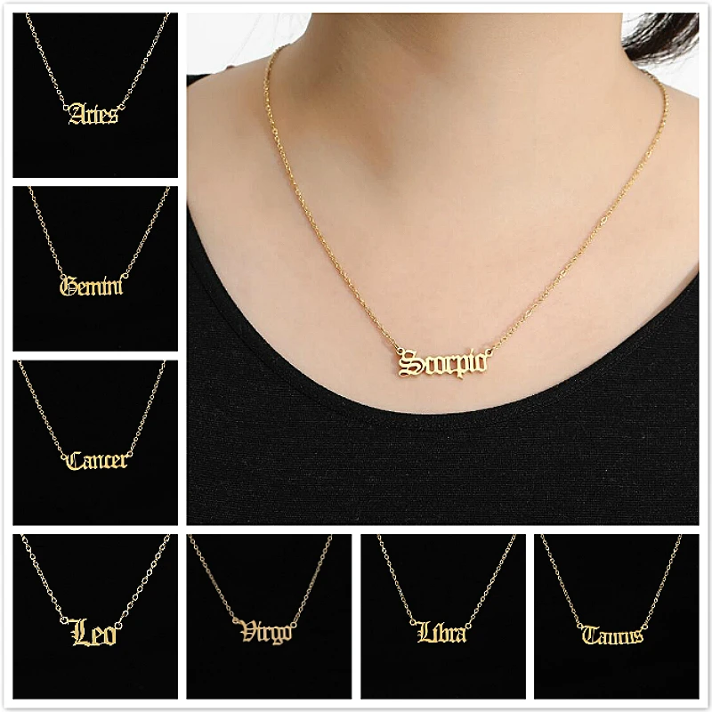 2020 Style Constellation Zodiac Necklaces Jewelry for Women Fashion Designed Letter Sagittarius Leo Collier | Украшения и