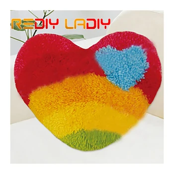 

Latch Hook Rug Kit Crocheting Carpet Rug Rainbow Love Acrylic Yarn Printed Color Canvas Cushion Mat Crochet Tapestry Sofa Decor