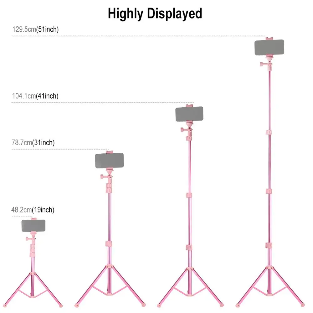 Pink Tripod with Bluetooth Shutter Remote 1/4in Mount Holder for Selfie Ring Light Powder Room Photo Studio Shooting Video Live