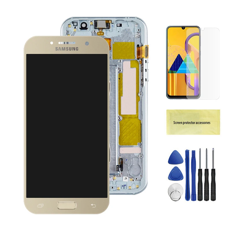 Lcd для samsung Galaxy A5 lcd A520 SM-A520F lcd дисплей кодирующий преобразователь сенсорного экрана в сборе для A5 A520 lcd экран - Цвет: Gold With Frame