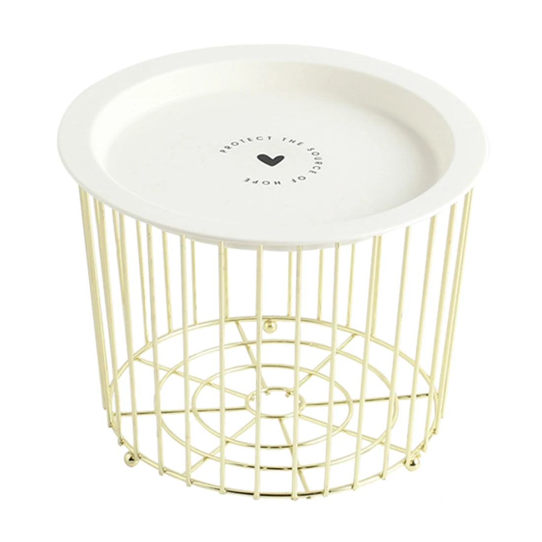 

Nordic Wrought Iron Hollow Out Fruit Snacks Storage Basket Organizer with Cover Home Office Decor - Golden/Black