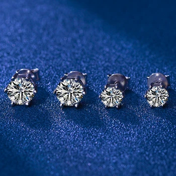 100% Real Moissanite Diamond Gemstone Earrings 0.5 Carat D Color Ladies 925 Sterling Silver Solitaire Stud Earring Fine Jewelry