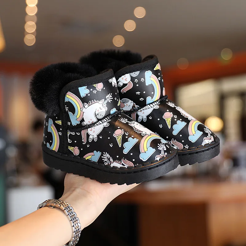 

Girls warm snow boots 2020 winter new cartoon rainbow princess boots baby thick cotton shoes children leather ankle boots