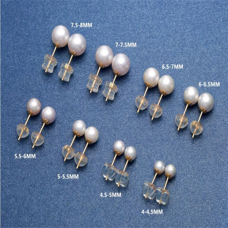 18k Gold 8-8.5mm Серьги из натурального круглого пресноводного жемчуга, 925 пробы серебряные серьги-гвоздики для женщин, золотые серьги-гвоздики, ювелирные изделия в подарок - Окраска металла: 18k Gold 8-8.5mm
