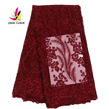 

2019 Latest 5yards High Quality French Nigerian Beautiful Wine Ladies Girls Women Dress Lace Fabric For Woman Party Dress