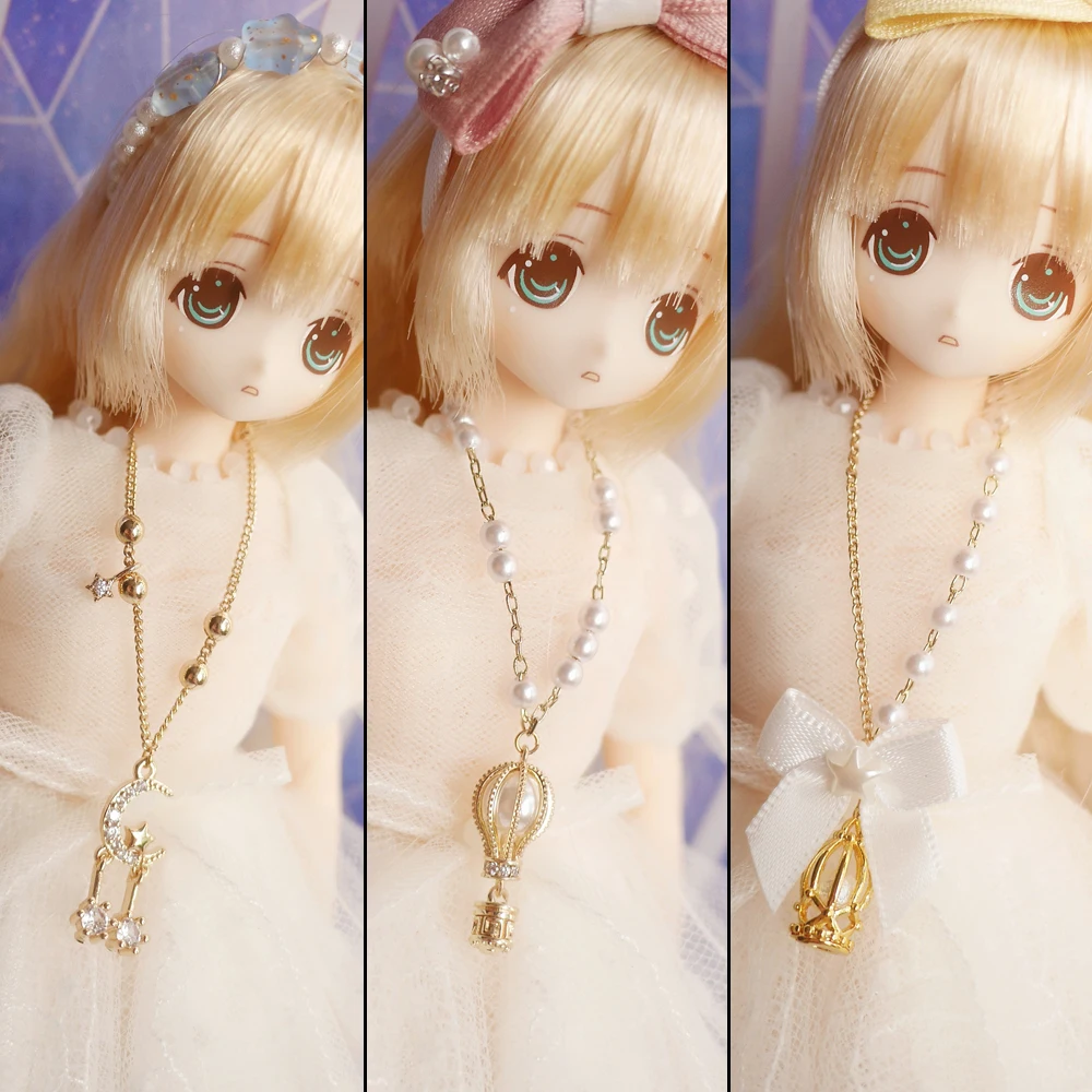 

New BJD doll accessories 1/6 Azone ob24 momoko long diamond-studded moon necklace pearl bird cage hot air balloon sweater chain