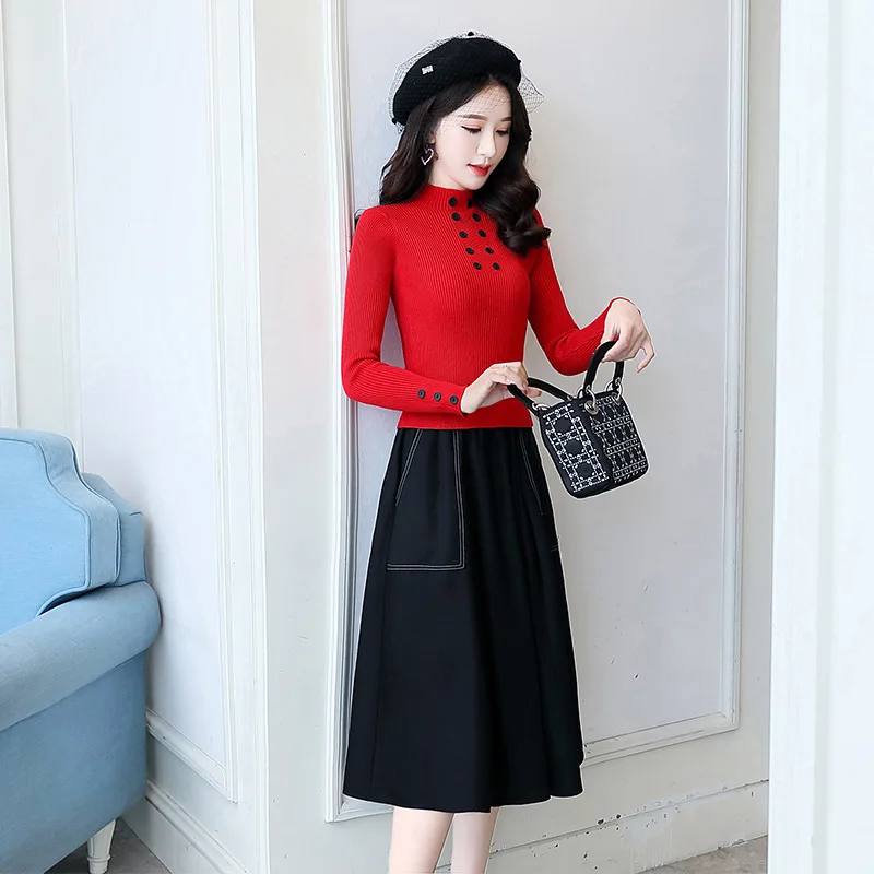

Jersey Dress Women's Autumn And Winter Long 2019 New Style Slim Fit Base over-the-Knee Within Collocation Overcoat Sweater Skirt