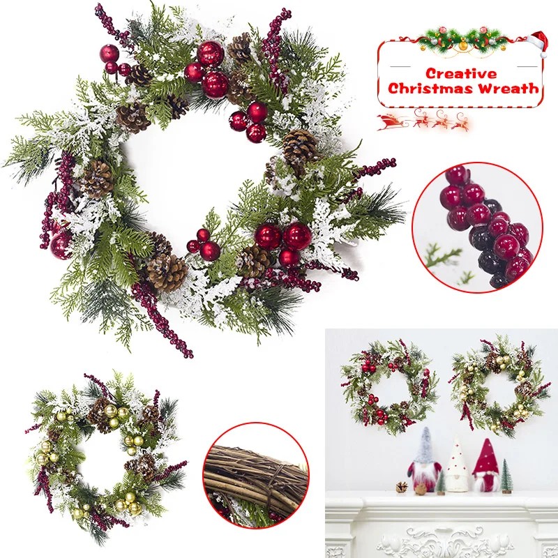 

Christmas Wreath Hanging Decor Pine Cone for Xmas Party Door Wall Garland Ornament Flower Circle J99Store