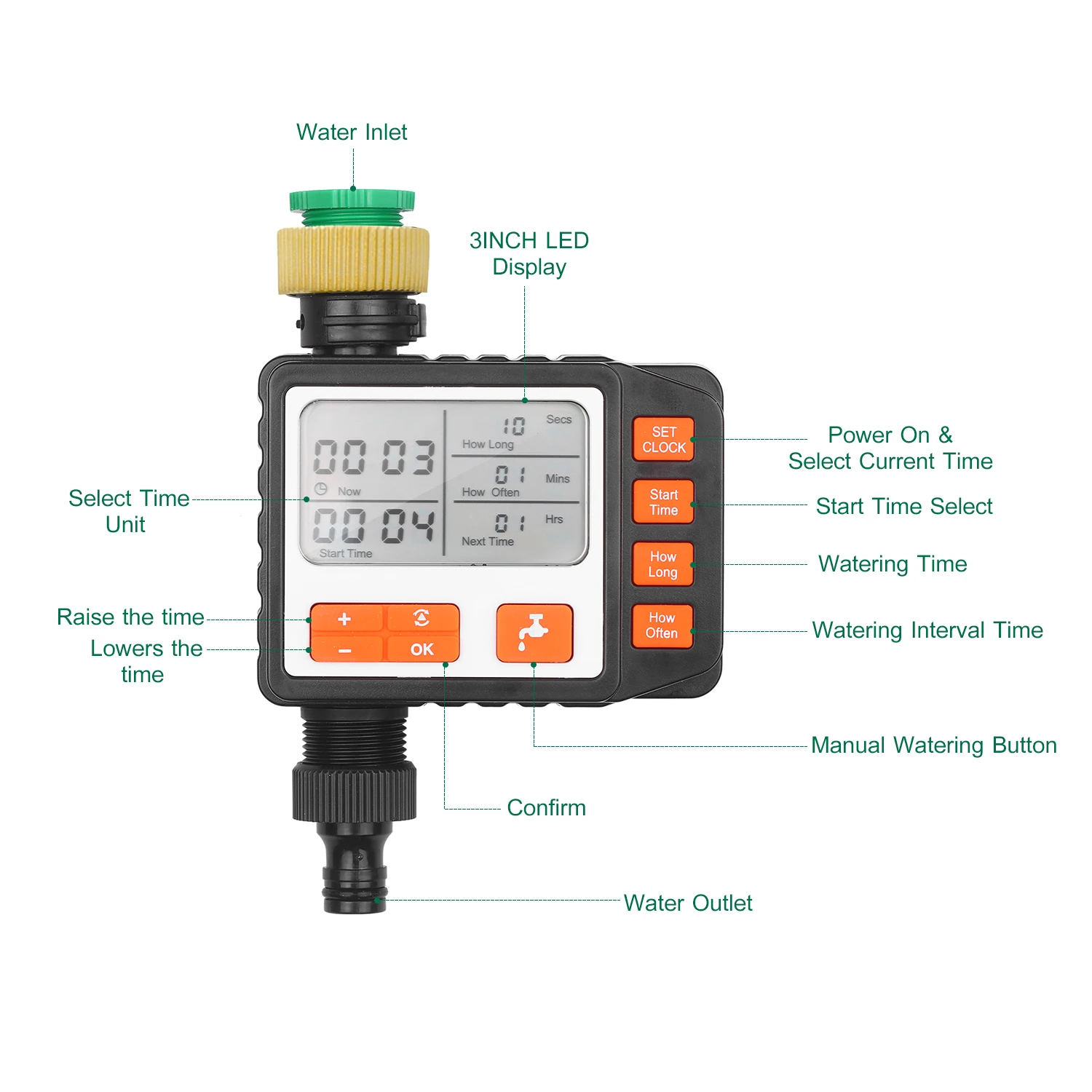 Digital Water Timer Programmable Outdoor Single Outlet Automatic On Off Water Faucet Hose Timer Irrigation System Controller