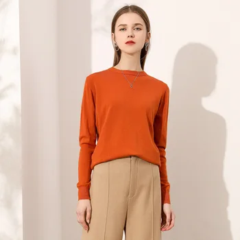 

Autumn and winter new ladies round neck solid color long-sleeved knitted T-shirt red