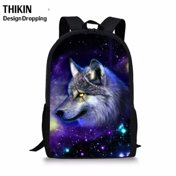 

THIKIN Universe Galaxy Animal School Bag for Kids Teenager Boys Cool 3D Wolf Owl Printing Schoolbag Primary Children Boogbag