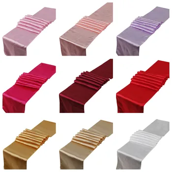

10pcs Satin Table Runner Red/Black/Gold/Champagne 22 Color 30*275cm For Wedding Engagement Hotel Banquet Home Decoration